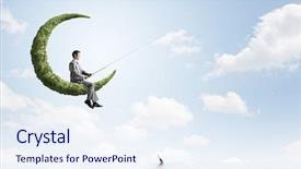  Presentation with moon - Presentation theme enhanced with green moon and fish background and a sky blue colored foreground