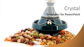  Presentation with moroccan - Audience pleasing PPT theme consisting of green moroccan tagine with silver ornaments and legumes backdrop and a white colored foreground