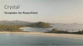  Presentation with cinematic - Audience pleasing presentation design consisting of green-mountains-island-at-ocean backdrop and a light gray colored foreground