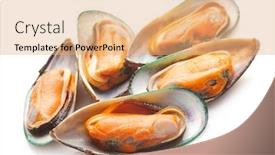  Presentation with white green - Theme consisting of green mussels on white background background and a coral colored foreground