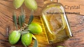  Presentation with olive green - Presentation with green-natural-olives-with-bottle background and a coral colored foreground