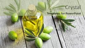  Presentation with olive oil bottle - Beautiful theme featuring green-natural-olives-with-bottle backdrop and a mint green colored foreground