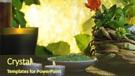  Presentation with burn - Colorful PPT theme enhanced with green nature spa still life with burn candles backdrop and a tawny brown colored foreground