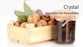  Presentation with nut - PPT layouts featuring green nut - jam-jar of walnuts background and a white colored foreground