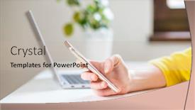  Presentation with green office - PPT layouts having green-office-laptop-smartphone background and a soft green colored foreground