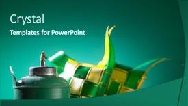  Presentation with ribbon green - Audience pleasing PPT layouts consisting of green-oil-lamp-or-pelita backdrop and a ocean colored foreground