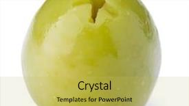  Presentation with olive green - Slide deck consisting of green olive fruit isolated on white background cutout background and a yellow colored foreground