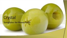  Presentation with olive green - Audience pleasing slide set consisting of green olives fruits isolated backdrop and a gold colored foreground