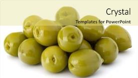  Presentation with olive green - Audience pleasing slides consisting of green olives fruits isolated backdrop and a yellow colored foreground