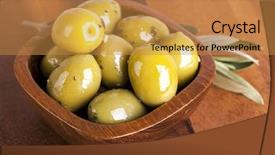  Presentation with olive branch - Cool new slides with green olives in a wooden backdrop and a gold colored foreground