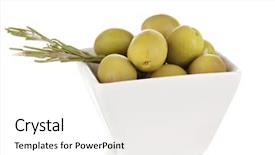  Presentation with white green - PPT layouts having green olives in white bowl background and a white colored foreground