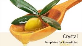  Presentation with olive green - Presentation featuring green olives on a wooden background and a yellow colored foreground