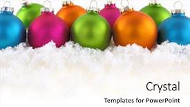  Presentation with christmas balls disco ball - PPT theme consisting of green orange - colorful christmas balls background and a pink colored foreground