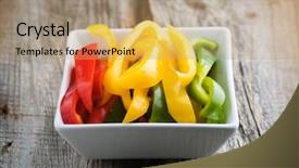  Presentation with peppers - PPT theme featuring green orange - colourful peppers sliced in glass background and a coral colored foreground