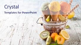  Presentation with ice cream cones - Beautiful presentation design featuring green orange - studio photo of ice cream backdrop and a sky blue colored foreground