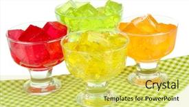  Presentation with jelly - Audience pleasing presentation design consisting of green orange - tasty jelly cubes in bowls backdrop and a yellow colored foreground