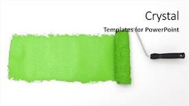  Presentation with paint roller - PPT theme with green paint roller on white background and a white colored foreground