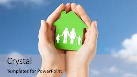  Presentation with green real estate - Theme with green paper house with family background and a coral colored foreground