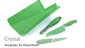  Presentation with green trees in park - PPT theme consisting of green-paring-knife-kitchen-knife background and a white colored foreground