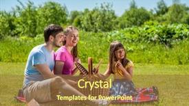  Presentation with family day - PPT theme enhanced with green park - family on picnic at sunny background and a  colored foreground
