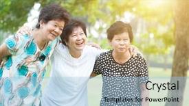  Presentation with elderly asian - Cool new PPT layouts with green park active senior adult backdrop and a light blue colored foreground
