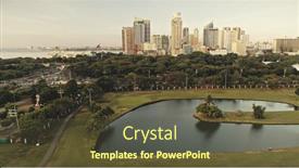  Presentation with green architecture - Audience pleasing theme consisting of green-park-at-pond-bank backdrop and a tawny brown colored foreground