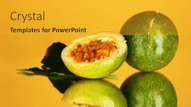  Presentation with passion fruit - PPT layouts with green-passion-fruit-on-yellow background and a gold colored foreground