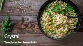  Presentation with stir fried bok choy - PPT theme enhanced with green pea - chow mein fried noodles background and a dark gray colored foreground