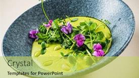  Presentation with soup - Presentation design featuring green-pea-cream-soup background and a yellow colored foreground