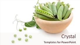  Presentation with bunch of green peas - Beautiful presentation theme featuring green peas in a wooden backdrop and a sky blue colored foreground