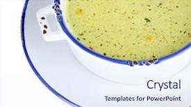  Presentation with white plate - Audience pleasing slide deck consisting of green pease - soup in plate isolated backdrop and a  colored foreground