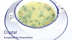  Presentation with white marble plate marble - Beautiful theme featuring green pease - soup in plate isolated backdrop and a  colored foreground