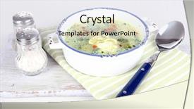  Presentation with wooden board for oktoberfest - Slides featuring green pease - soup in plate on napkin background and a  colored foreground