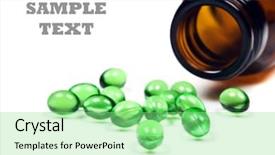  Presentation with pill bottle - Beautiful slides featuring green pills with pill bottle backdrop and a seafoam green colored foreground