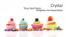  Presentation with cupcakes - PPT theme having green pink - assortment fruit cupcakes isolated background and a white colored foreground