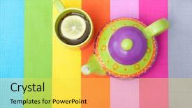  Presentation with black tea - Audience pleasing presentation design consisting of green pink - cup of black tea backdrop and a yellow colored foreground