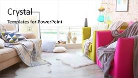  Presentation with living room - Cool new slide set with green pink - modern living room design backdrop and a white colored foreground