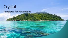  Presentation with thank you in green - Cool new theme with green pinnacle desert island backdrop and a light blue colored foreground