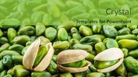  Presentation with shell - Cool new PPT layouts with green pistachio nuts with shell over lot of pistachios food background backdrop and a yellow colored foreground