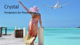  Presentation with bahamas - Beautiful presentation featuring beach hotel - girl on the wooden jetty backdrop and a light blue colored foreground