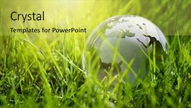  Presentation with green planet - Cool new PPT layouts with green planet - glass globe in the grass backdrop and a yellow colored foreground
