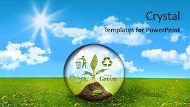  Presentation with tall - Colorful slides enhanced with green planet - glass sphere with plant backdrop and a teal colored foreground