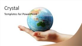 Presentation with green globe - PPT theme with green planet - globe in the palm background and a white colored foreground