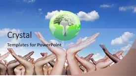  Presentation with green planet - Audience pleasing theme consisting of green planet - hand with the world backdrop and a light blue colored foreground