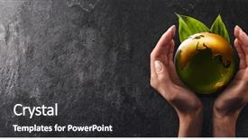  Presentation with save earth - Presentation design enhanced with green planet in your hands background and a dark gray colored foreground
