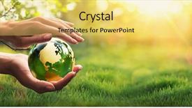  Presentation with save environment earth - Audience pleasing presentation design consisting of green planet in your hands backdrop and a yellow colored foreground