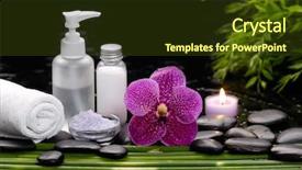  Presentation with tranquil spa - Presentation design enhanced with green plant palm bottle oil background and a tawny brown colored foreground
