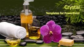  Presentation with tranquil spa - Theme enhanced with green plant palm bottle oil background and a tawny brown colored foreground