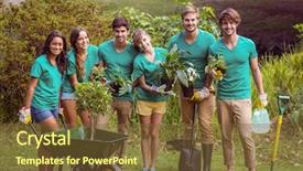  Presentation with community day - Amazing presentation theme having green plant tree - happy friends gardening backdrop and a tawny brown colored foreground