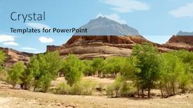  Presentation with plants - Beautiful PPT theme featuring navajo tribe - green plants and rock cliffs backdrop and a light blue colored foreground